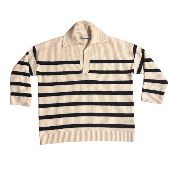 Zara cream and black striped sweater - Picture 2 of 8